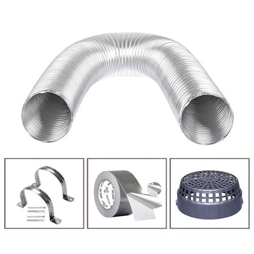Image of Flexible Chimney Pipe with Cowl For Kitchen | Aluminium Exhaust Pipe | Complete Installation Kit with Cowl Cover, 2m Tape, and 2 Clamp | Fits For Multi Brands (4 Inch-10 Feet Pipe)