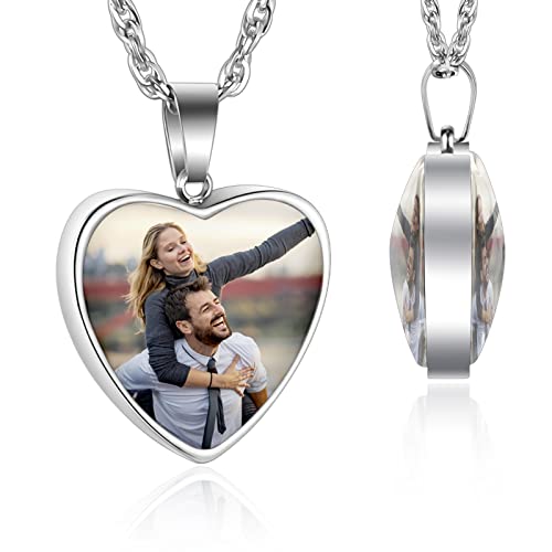 Dletay Custom Photo Necklace Double-sided Personalized Picture Jewelry for Men Women Stainless Steel Customized Memorial Pendant
