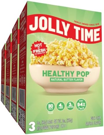 Jolly Time Healthy Pop Buttery Microwave Popcorn, Low Fat Gluten Free Non-GMO, 3oz Sharing Bag, 3 Bags Per Carton (Healthy Pop - Butter & Sea Salt, 3 Ounce (Pack of 12))