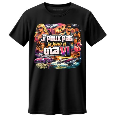 T-Shirt Noir, J'peux Pas Je Joue à GTA VI, Humour Gamer, Thème Jeu Vidéo (XXL)