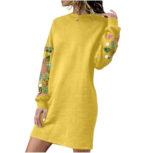 WAVDSYB Vestidos para mujer, talla grande, manga larga, vestido tipo suéter, vestido midi, Regalos de Navidad, color amarillo, 4XL