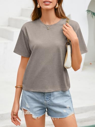 Image of UNCLECAT Womens Short Sleeve Crop Tops Summer Basic Cropped T Shirts | Workout,Casual,Crew Neck Tee,Boxy Loose Fit,Cotton Trendy Clothes