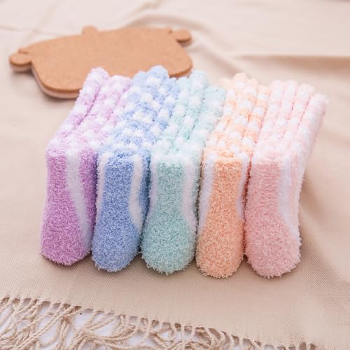 GSHLLO 7 Pairs Fluffy Striped Socks Fuzzy Bed Socks Soft Slipper Socks Thick Cozy Socks Winter Thermal Sleeping Socks4