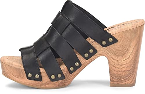 KORK-EASE Devan Women's Heeled Sandal – Hand-Burnished Woven Leather with Antiqued Rivets & Woodgrain Heel2