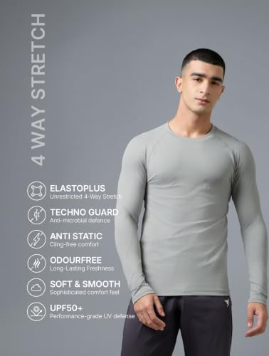 Image of TECHNOSPORT Men's Compression Full Sleeve T-Shirt 4-Way Stretch Slim Fit Gym & Workout Tee Quick-Dry Moisture-Wicking Athletic Training Wear ElastoPlus Fabric Technology for Comfort & Flexibility