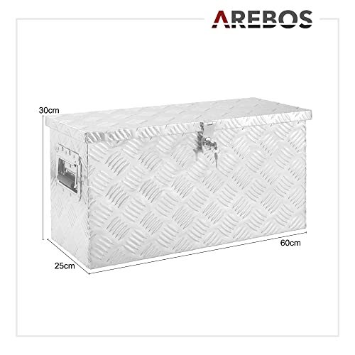 Arebos Truckbox/Toolbox/Aluminium / 40L / Lock with 2 Keys/Silver