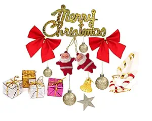 TIED RIBBONS Christmas Decorations Items for Home Main Door Wall Hanging Reindeer with Bells Decorative Ornament Props Xmas Tree Decor - Christmas Tree Decoration Items