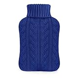 samply Wärmflasche mit Bezug – Weicher Premium Strickbezug – 2L groß Wärmeflasche, Navy blau