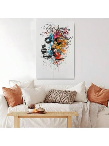 Visage abstrait graffiti sur toile haut de gamme avec cadre 70 x 100 cm - 3