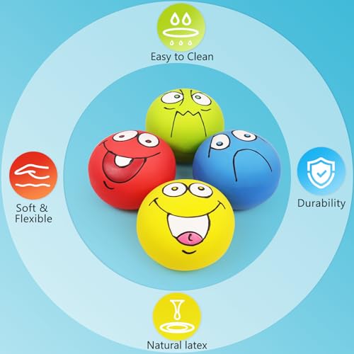 HDSX Quietschendes Hundespielzeug mit Smiley-Gesicht, weich, Latex, Gummi, Quietschspielzeug für kleine und mittelgroße Welpen, 4 Stück (Emoji)