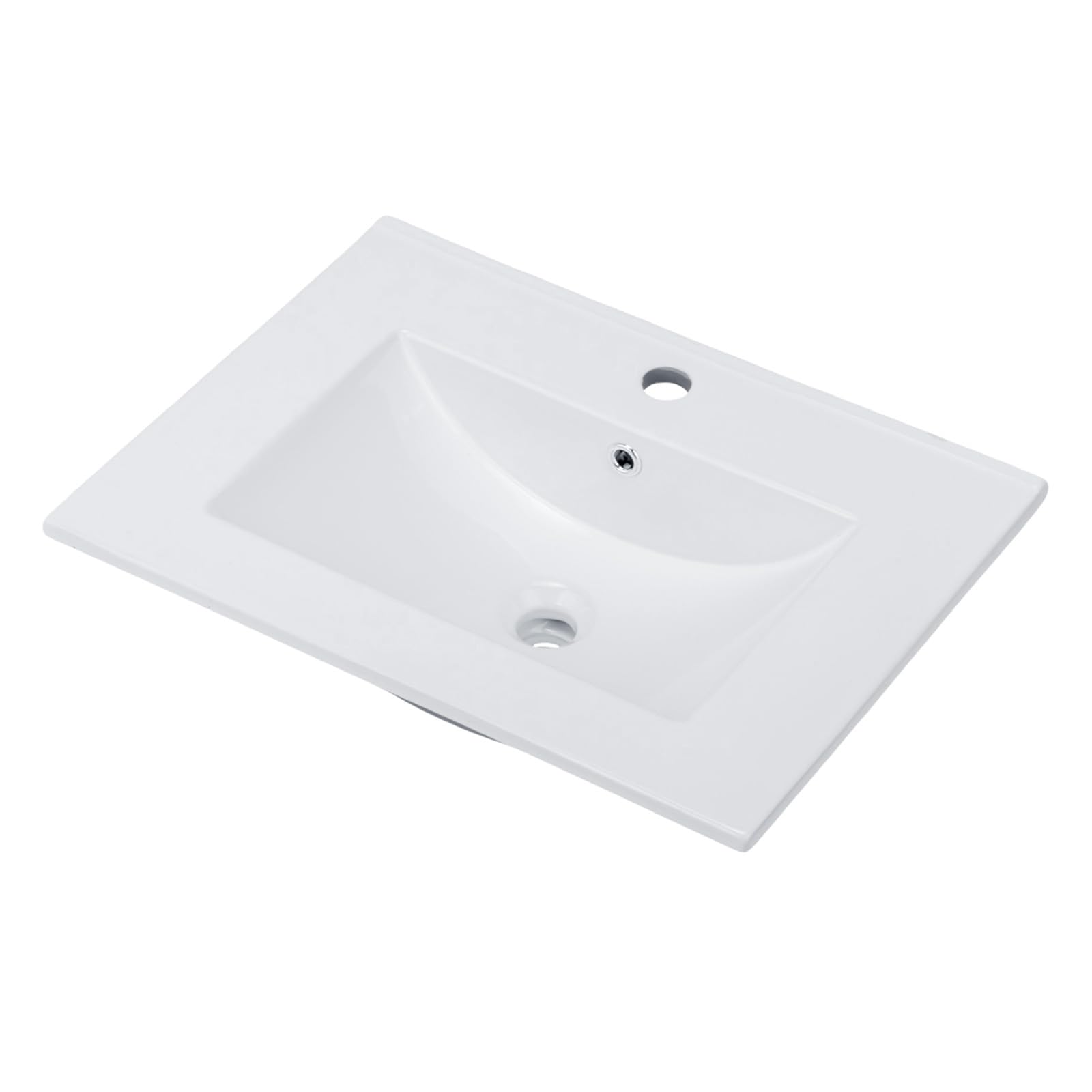 LEADZM Einbauwaschbecken für Badezimmer, Aufsatzwaschbecken Keramik Weiß | Waschbecken Einsatz für Waschtisch, Handwaschbecken für Gäste WC, ohne Wasserhahn, 61 x 46 cm (Waschtisch)