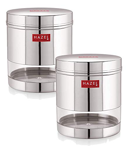 Image of HAZEL Stainless Steel Transparent Wide Mouth See Through Container, Silver, Set of 2, 700 Ml