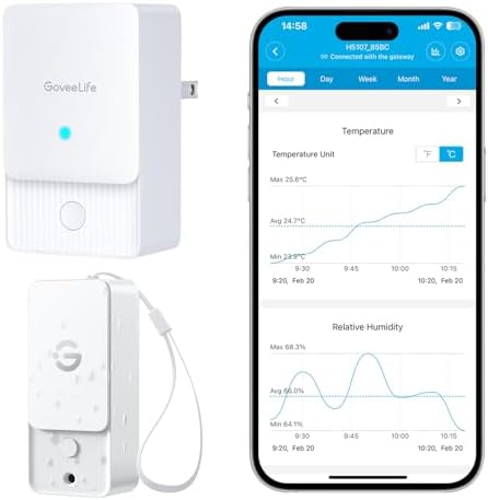 GoveeLife Outdoor Indoor Wi-Fi Gateway Thermo-Hygrometer Wireless, 1 Pack