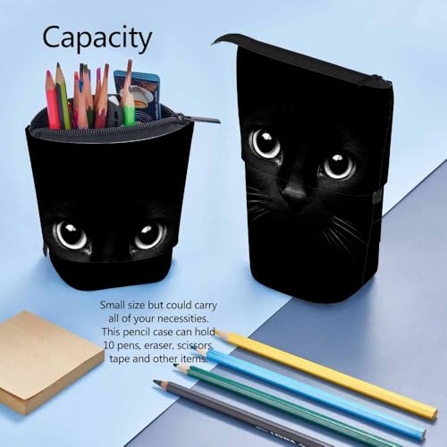 Image of Swono Black Cat Pencil Case Cool Cat Head Standing Pencil Case Pencil Pouch Pencil Holder