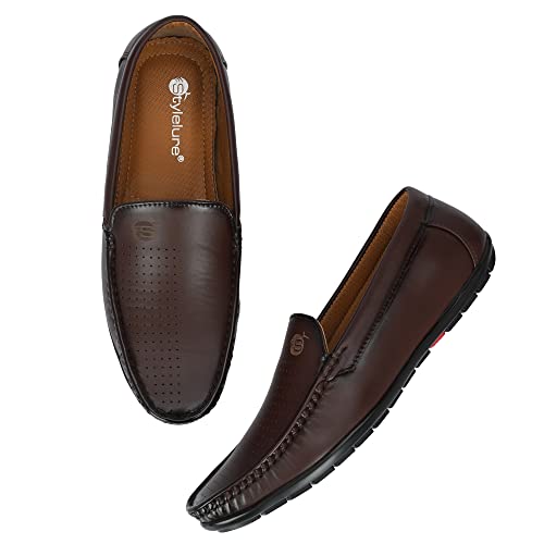 Image of Stylelure Men Synthetic Leather Perforations Suede Loafers