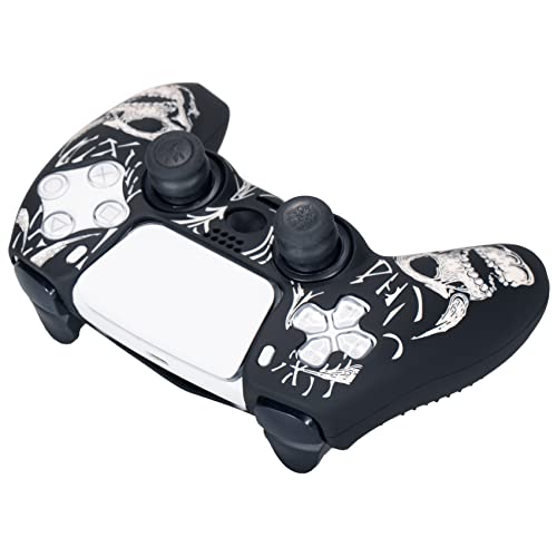 Yorha Laser Carving Silicone Skin For Ps5 Dualsense Controller X 1(Skulls White) With Exclusive Thumb Grips X 8 #TOP4