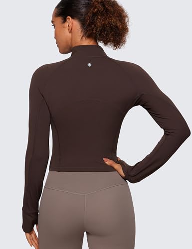 Image of CRZ YOGA Butterluxe Half Zip Crop Top | Workout, Extremely Soft, Slim Fit, Thumbholes, Side Pocket, Long Sleeve Shirts for Women
