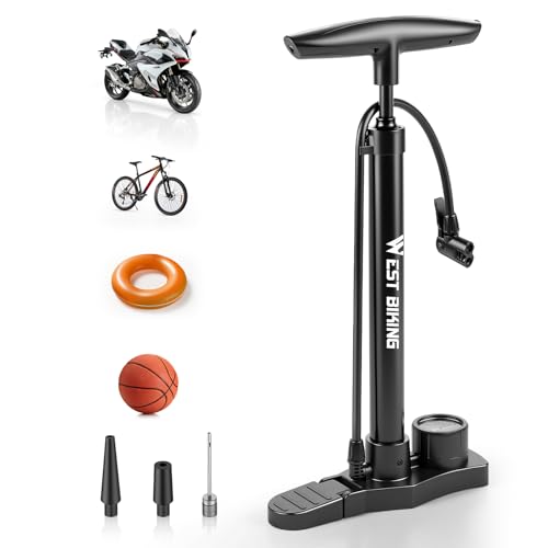 LINGHUANG Pompe a Velo a Pied avec Manometre et Adapteurs, 160PSI Mini Pompe à Pied pour Vélo Portable avec Vannes Presta et Schrader, Pompe à Air au Sol...