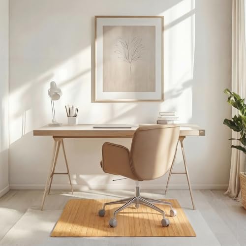 Image of Leinuosen 36 inch x 48 inch Office Bamboo Chair Mat for Desk Carpet Floor Mat Highly Premium Quality Anti-Slip Office & Home Floor Protector Low Pile Chairmat, 5mm Thick(Without Lip, Wood)