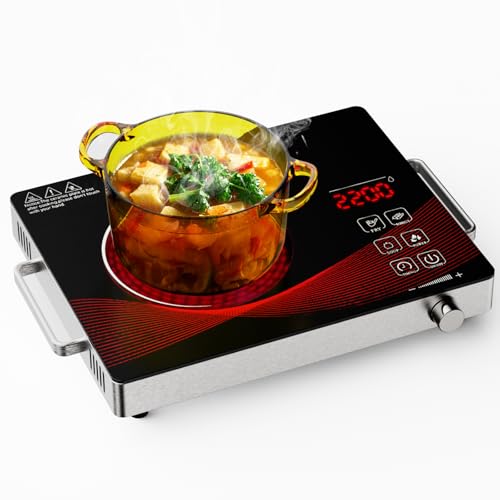 Argyolas Plaque de Cuisson Électrique 1 Feu 2200W – Plaque Vitrocéramique Portable pour Camping et Cuisine, Chauffage Rapide et Économique plaque de...
