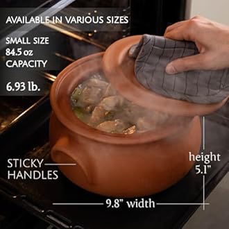 Hakan Suphan Handmade 2.6-Quart Small Clay Cooking Pot with Lid, Unglazed Natural Cookware, Terracotta Cazuela, Casserole Dish, Rice Cooking, Stewpot, Korean, Indian, Mexican Dish 2.5 L