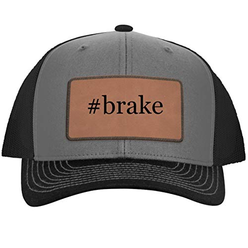 #Brake - Hashtag Leather Dark Brown Patch Engraved Trucker Hat, GreySteel, One Size