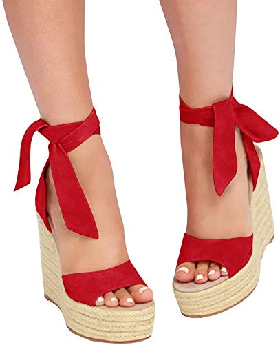 Womens Platform Espadrille Wedges Open Toe High Heel Sandals with Ankle Strap Buckle Up Shoes product thumbnail 12