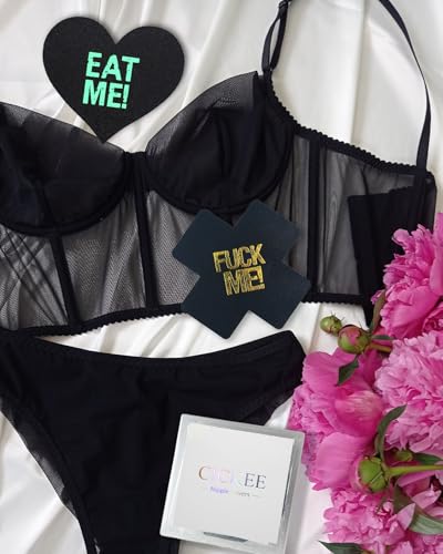 Image of CICKEE Pasties Sexy Nipple Covers 9 Pack Fun Pasty Pack for Rave Party Goth Lingerie Heart X Breast Petals with Words
