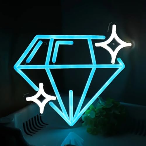Image of Alluring Brightness, Sparkling Sapphire Diamond LED Neon Sign - USB Powered, Wall-Mounted Light for Jewelry, Makeup Stores, Bars, Parties & Home Decor, 13 inchx14.8 inch