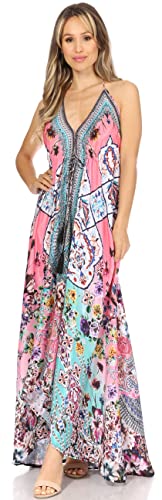 Image of Sakkas Lizi Womens Maxi High-Low Halter Handkerchief Long Dress Beach Party