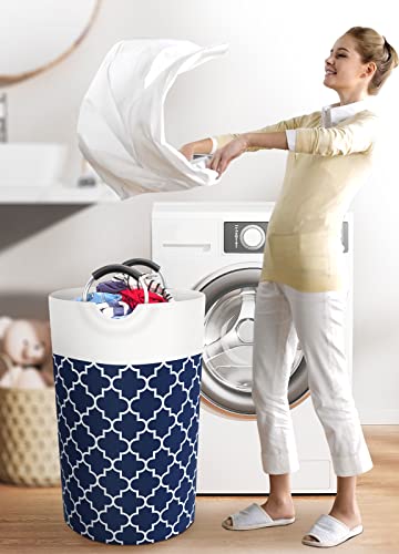 Fabspace Large Laundry Basket Laundry Hamper Bag Washing Bin Clothes Bag Collapsible Tall With Handles Waterproof Travel Bathroom College Essentials Storage For College Dorm, Family (Blue)82L