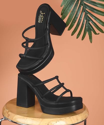 Image of JM LOOKS Modern Multi-Strap Platform Heeled Sandals with Sturdy Block Heel and Contemporary Square Toe Design