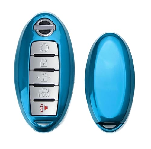 iJDMTOY Exact Fit Gloss Metallic Sky Blue Smart Key Fob Shell Compatible with Nissan Armada Rogue GT-R Murano Pathfinder Sentra Leaf Titan (4-Button only)