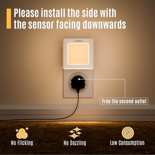 LQWELL® Nachtlicht Steckdose Faltbar mit Dämmerungssensor, Nachtlampe Einstellbare Helligkeit, Automatisch Steckdosenlicht, Orientierungslicht Warmweiß für Kinder Zimmer Gang Treppen (Weiß, 2 STK)