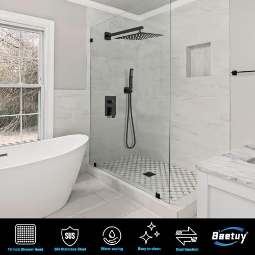 Baetuy AZHS040206H10 Black Shower System, Shower Faucet Set Bathroom Square Rain Shower Head And Handle Set thumb #2
