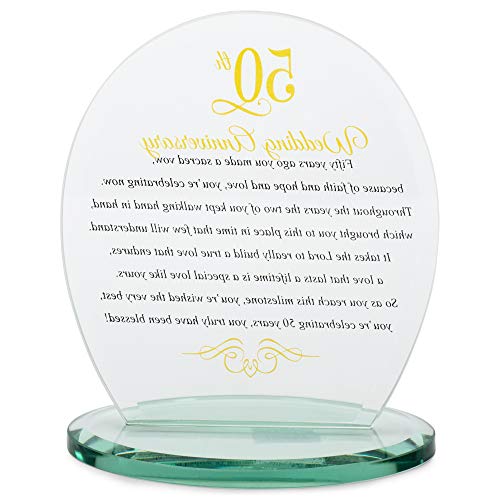 Dicksons 50Th Wedding Anniversary Yellow 6 X 6.5 Glass Table Top Sign Plaque #TOP3