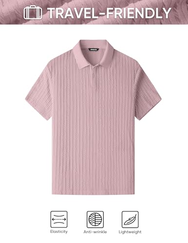Image of JMIERR Mens Casual Polo Shirt Summer Short Sleeve Vacation Button Beach Knit Stretchy Golf Shirts