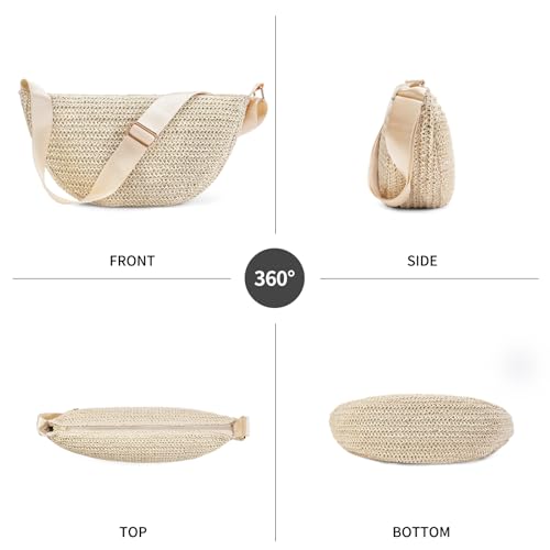 Image of RNIEGA Straw Crossbody Bag for Women Woven Crescent Beach Bags Summer Shoulder Purses Handbag with Adjustable Strap