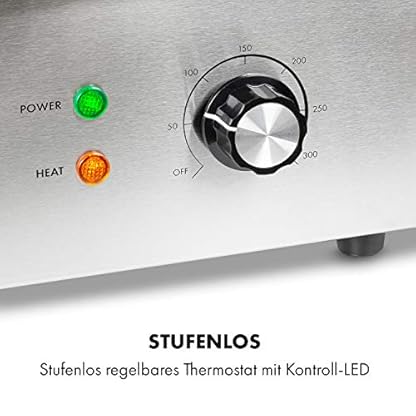 Klarstein Elektrogrill, Grillplatte, Elektrische Grillplatte, Tischgrill, Elektrogrill aus Edelstahl, Spritzschutz & Auffangbehälter, Glatte XL Grillfläche: 54,5x35 cm, Stufenlos 50-300 °C, 3000 Watt – Bild 4