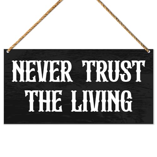 Halloween Wood Door Sign, Halloween Decor for Home Porch Patio Wall Front Door Hanging Sign Decorations, Never Trust The Living