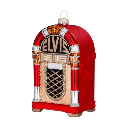 Christbaumschmuck Glas 10,5cm - Retro Jukebox Figur zum Aufhängen - handbemalt - Weihnachtsbaum Anhänger für Weihnachten - Christbaumanhänger & Weihnachtsbaumschmuck - Vintage Musikautomat Rot