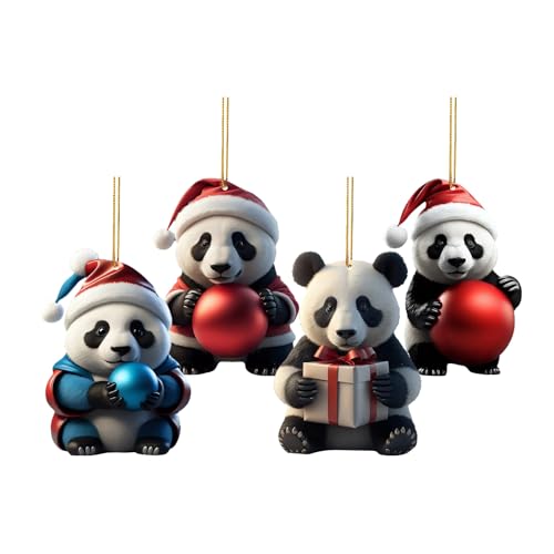 4-teilig Weihnachtspanda Deko, Acryl Weihnachtsbaum Anhänger Set,...