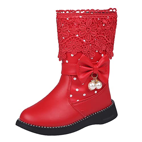EnJoCho Toddler Girls Winter Boots Girls High Top Shoes Fashion Flowers Plus Velvet Warm Boots Non (Red, 9-9.5 Years Big Kids)