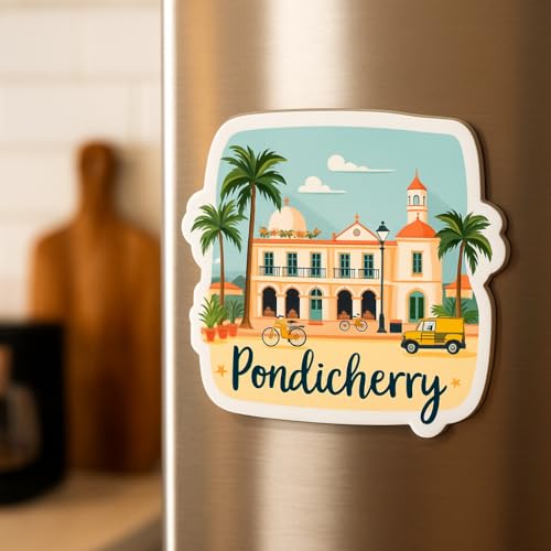 Image of Naxon Pondicherry Theme Souvenir Wooden Fridge Magnet for Refrigerator - Printed Fridge Magnet for Kitchen & Home Decor | Perfect Souvenir Gift | Size 3x3 in | Pack of 1