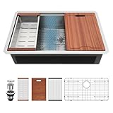 Lordear 33 Inch Undermount Kitchen Sink Honeycomb Finish 16 Gauge Stainless Steel Single Bowl Workstation Sinks Scratch Resistant Handmade Under Counter Sink Basin