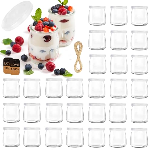 ZUSUZU Tarros de Yogur Transparentes con Tapa de 200 ml (Pack de 30) - Tarros de yogur con tapa,...