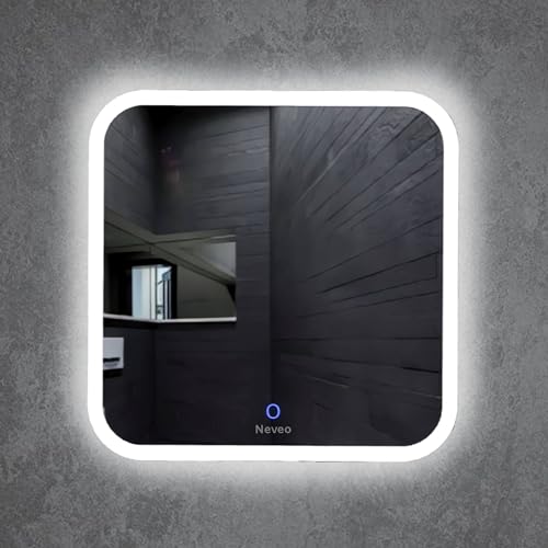 Image of NeveoMirrors led 18 inch /18 inch Square 3in1 led Light Mirror with Touch Sensor on /Off and Brightness Controls for Bathroom washbasin Vanity Hallway Bedroom Kitchen (S1)