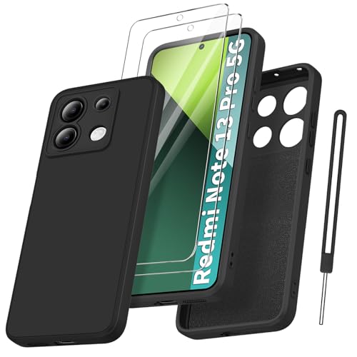 Qasyfanc Funda Compatible con Xiaomi Redmi Note 13 Pro 5G / Poco X6 5G con Protección de La Cámara y 2 Piezas Cristal Templado, Carcasa Suave TPU con Tapete de Microfibra Anti-Rasguño,Negro