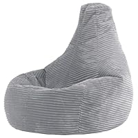 icon Dalton Kids Bean Bag, Grey, Cord Kids Bean Bag Chair with Filling Included for Girls and Boys, Childrens Chair, Beanbags for Children, Playroom Décor, Bedroom Accessories