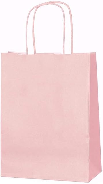 Kraft Paper Party Gift Bags, Twisted Handles Paper Bags Pack of 15, XSmall, Small and Medium (XSmall, Pink)